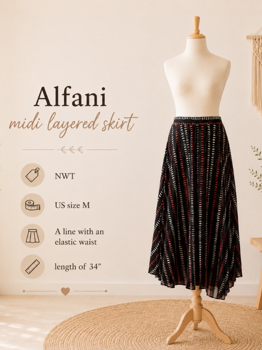 NWT Alfani Midi Layered Skirt US size M